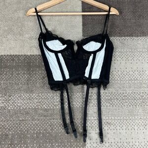 Vintage Andrea‎ Kristoff Escante Black Lace Bustier Corset Top Garter Straps S